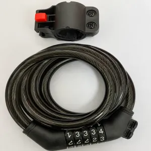 Bicycle cable lock 5-digit combination steel bike security lock with mounting bracket black
