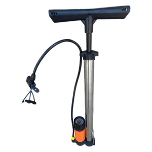 Pompa da pavimento per bici ad alta pressione con manometro e impugnatura a T per palloni.