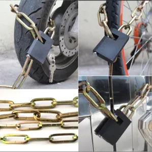 Robustes Kettenschloss mit schwarzem Vorhängeschloss für Motorrad und Fahrrad