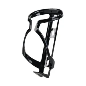 Detailed view of black plastic bicycle water bottle cage for mountain and road bikes.
