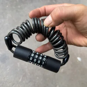 Black alloy steel cable lock with 4-digit combination for helmet anti-theft security protection.