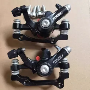Juego de pinzas de freno de disco mecánico para bicicleta con tornillos de montaje.