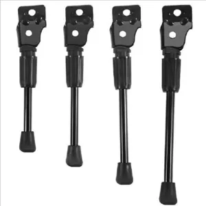 Vue détaillée de béquille latérale de vélo noire réglable, support en métal enfant.