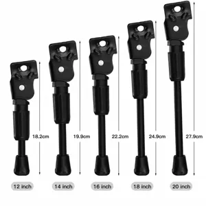 Détail du tableau des tailles de béquille de vélo pour enfants de 12 à 20 pouces avec mesures.