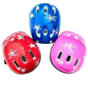 Children roller skating helmet detail shot, multi-vent design with star pattern, safe sports gear.