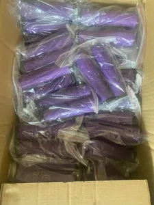 Detail view of purple rubber mountain bike handlebar grips, anti-slip lock-on design in bulk.