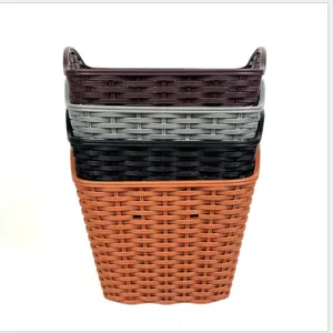 Plastic woven storage basket set, multi-color stackable organization bin for home use detail.