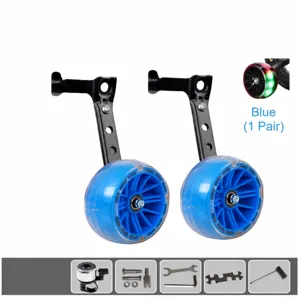 Roues de vélo pour vitesses 16-24 pouces, roues doubles bleues avec supports métalliques.
