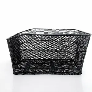 Metal bicycle rear basket with black mesh design, spacious size 40x30x18cm for daily use.