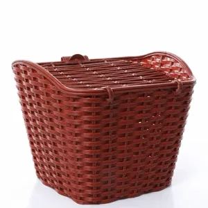 Plastic Rattan Woven Bicycle Front Basket With Lid And Screws Retro Mountain Bike Storage Basket Cycling Accessories