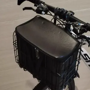 Black bicycle front basket with waterproof cover for mountain bike storage and daily commuting
