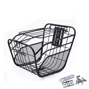 Cesta de bicicleta delantera con tapa y tornillos, organizador de almacenamiento de metal.