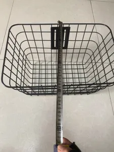 Metal bicycle front basket black wire mesh storage basket with mounting bracket detail shot