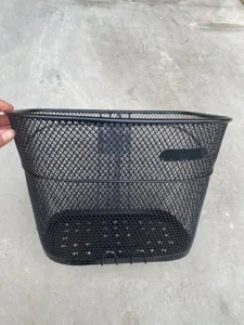 Black metal wire bicycle basket front mount sturdy mesh design for daily cycling storage use