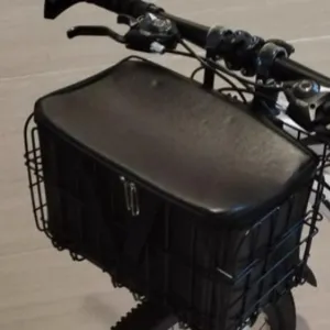 Durable front bicycle basket with waterproof cover, black metal wire mountain bike basket.