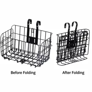 Foldable bicycle basket front rear mount wire basket quick storage black portable bike accessory