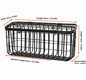 Black metal wire rear storage basket with lid for electric tricycles, sturdy and durable.