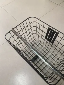Metal front basket for mountain bikes and electric bicycles, durable wire storage cargo organizer.