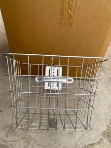 Front metal basket for electric bike and bicycle, enlarged wire mesh storage carrier design.