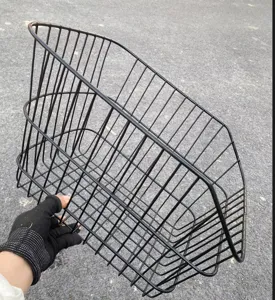 Black metal wire bicycle basket for e-bike rear storage heavy duty durable design