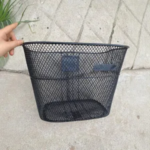 Cestino anteriore per bicicletta in filo metallico nero, rete robusta per bici pieghevoli.