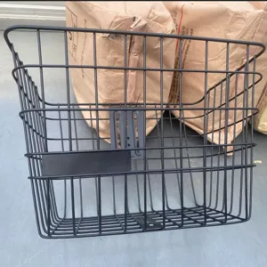Black metal front bicycle basket heavy duty wire storage for mountain and electric bikes