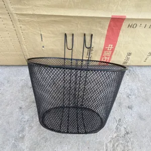 Front Bicycle Wire Basket Metal Cycling Storage Basket With Dual Hooks For Folding Bike Mountain Bike Black Utility Basket