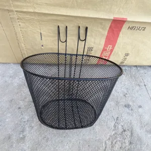 Black metal wire bicycle basket front hanging storage container for folding bikes and city commuting