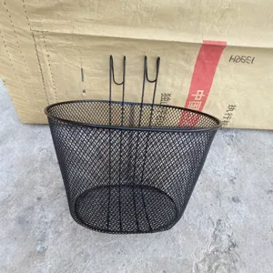 Durable front bicycle basket black metal wire mesh hanging basket for folding bike commuters 92