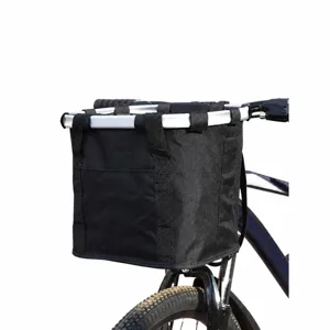 Waterproof oxford cloth bicycle basket with aluminum handle for bike mounting quick release