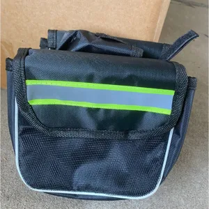 Black bicycle handlebar front bag with reflective strips waterproof cycling storage pouch equipment