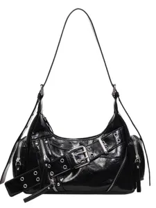 Borsa a Tracolla in Pelle PU da Donna Stile Punk Y2K Borsa Sottobraccio Plissettata Borsa Casual Tinta Unita con Cerniera