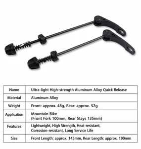 Mountain bike quick release skewer set aluminum alloy front 145mm rear 190mm lightweight