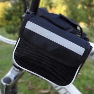 Sacoche de guidon de vélo noire sacoche de cadre de tube supérieur avec bande réfléchissante