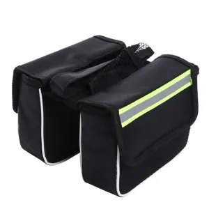 Sacoche de selle double noire pour vélo avec bandes réfléchissantes pour VTT.