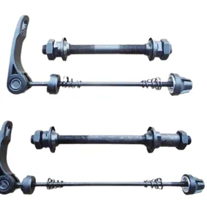 Bicycle quick release skewer and hollow axle set, durable metal material for mountain and road bikes.