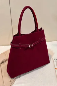 Retro suede tote bag for women, autumn winter casual large capacity shoulder handbag style.