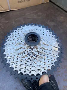 Detailed close-up view of the mountain bike cassette gear showing teeth and structure.