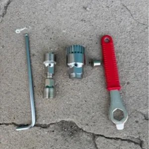 Bicycle bottom bracket removal repair tool set for mountain bike maintenance.