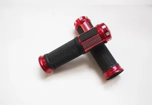 Bicycle handlebar grips mountain bike aluminum rubber non-slip red black pair detailed view