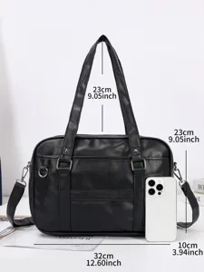 Detailed view of the black PU leather JK uniform shoulder bag showing precise dimensions.