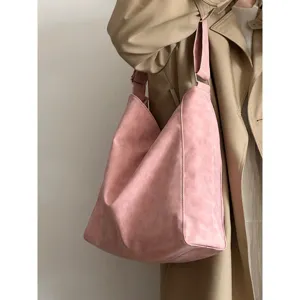 Pink large capacity shoulder tote bag lazy style casual commuting handbag for women daily use