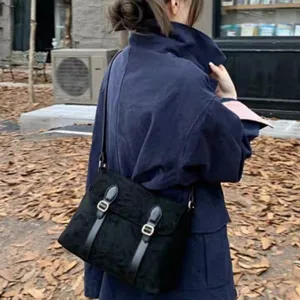 Korean style vintage frosted messenger bag, stylish black cross-body shoulder bag for women