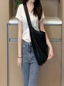 Women PU Leather Tote Bag Large Capacity Casual Shoulder Crossbody Bag Urban Minimalist Solid Color Handbag