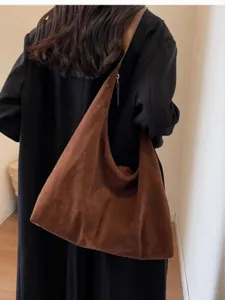 Braune Wildleder Hobo Schultertasche für Damen, groessere Kapazitaet Vintage Tasche.