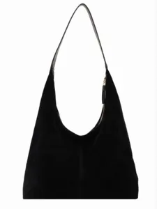 Schwarze Wildleder Hobo Umhängetasche für Damen, vintage minimalistisches Design, Alltag.