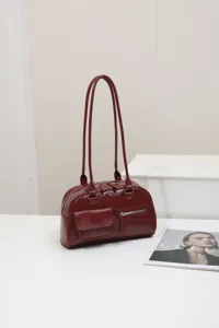 Vintage Burgundy Shoulder Bag Large Capacity PU Leather Commuter Handbag for Women