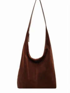 Retro braune Wildleder Hobo Tasche fuer Damen, vielseitige grosse Schultertasche Trend.