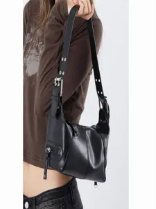 Women Retro Underarm Bag PU Leather Solid Color Shoulder Bag Chic Street Fashion Small Handbag Daily Commute Purse