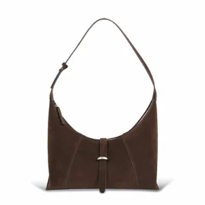 Brown suede hobo shoulder bag retro underarm bag stylish vintage slouchy purse for women